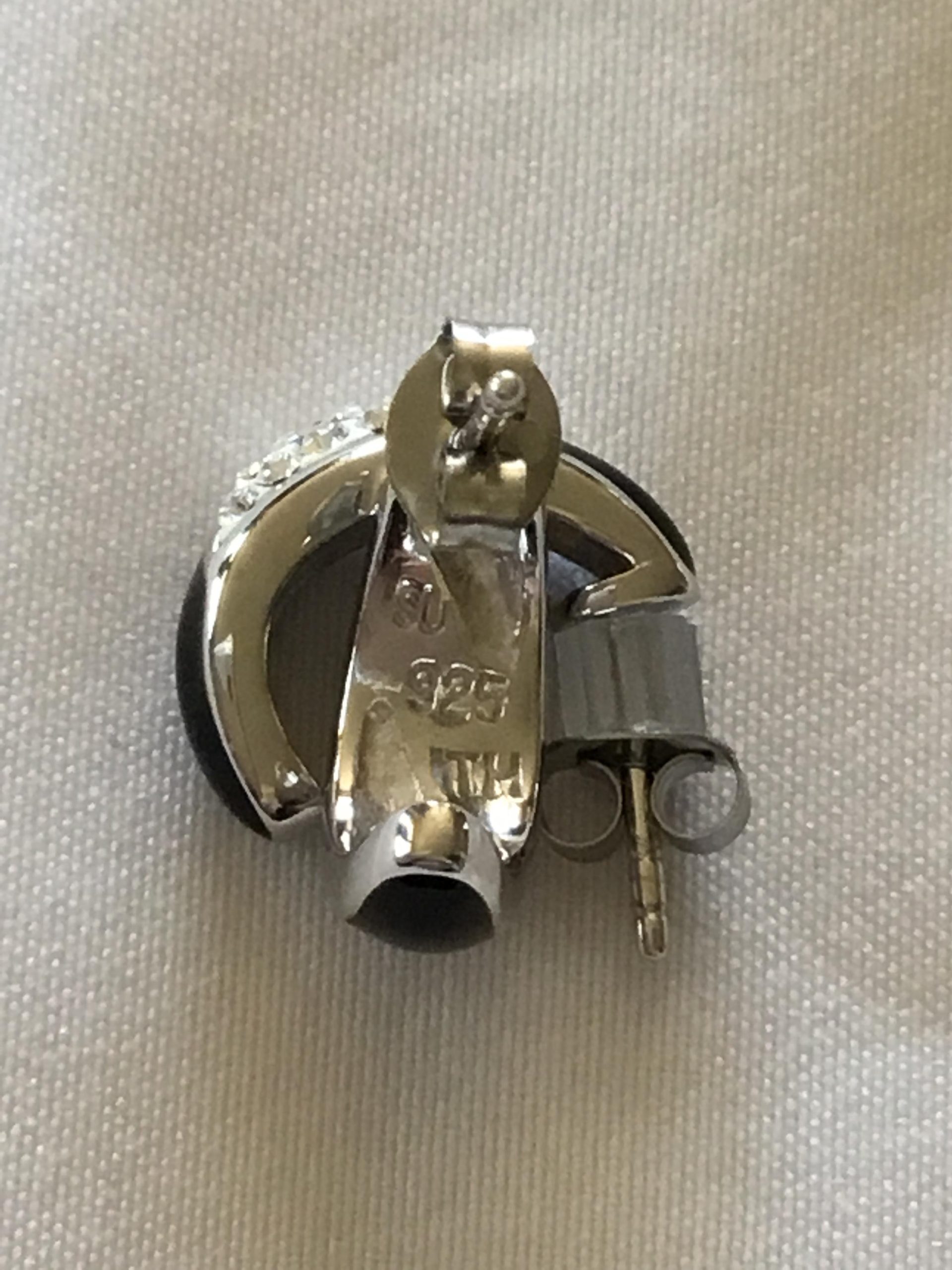 Sterling Silver Jeweled Half Hoop Pierced Earrings - Image 2