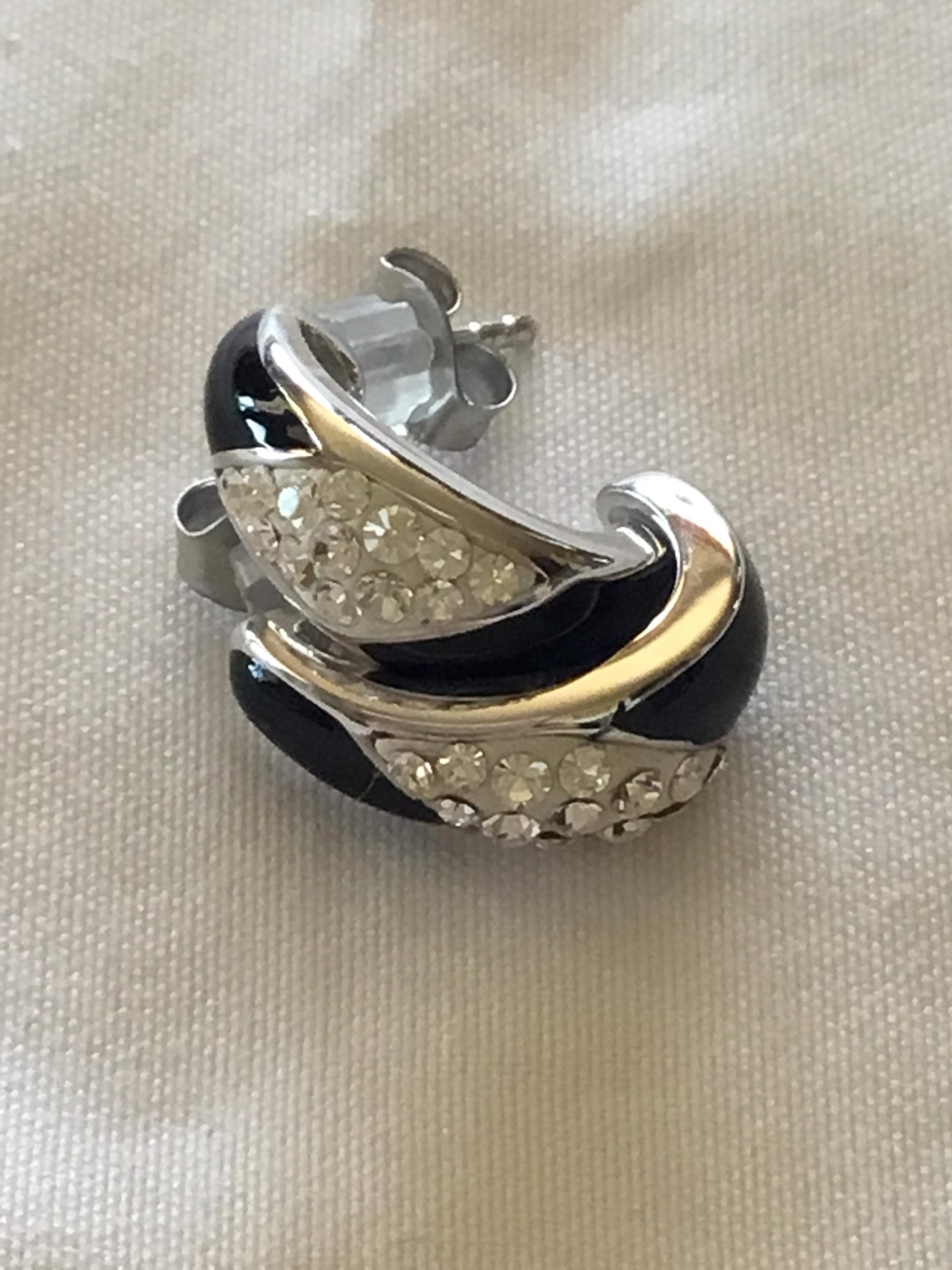 Sterling Silver Jeweled Half Hoop Pierced Earrings - Image 3