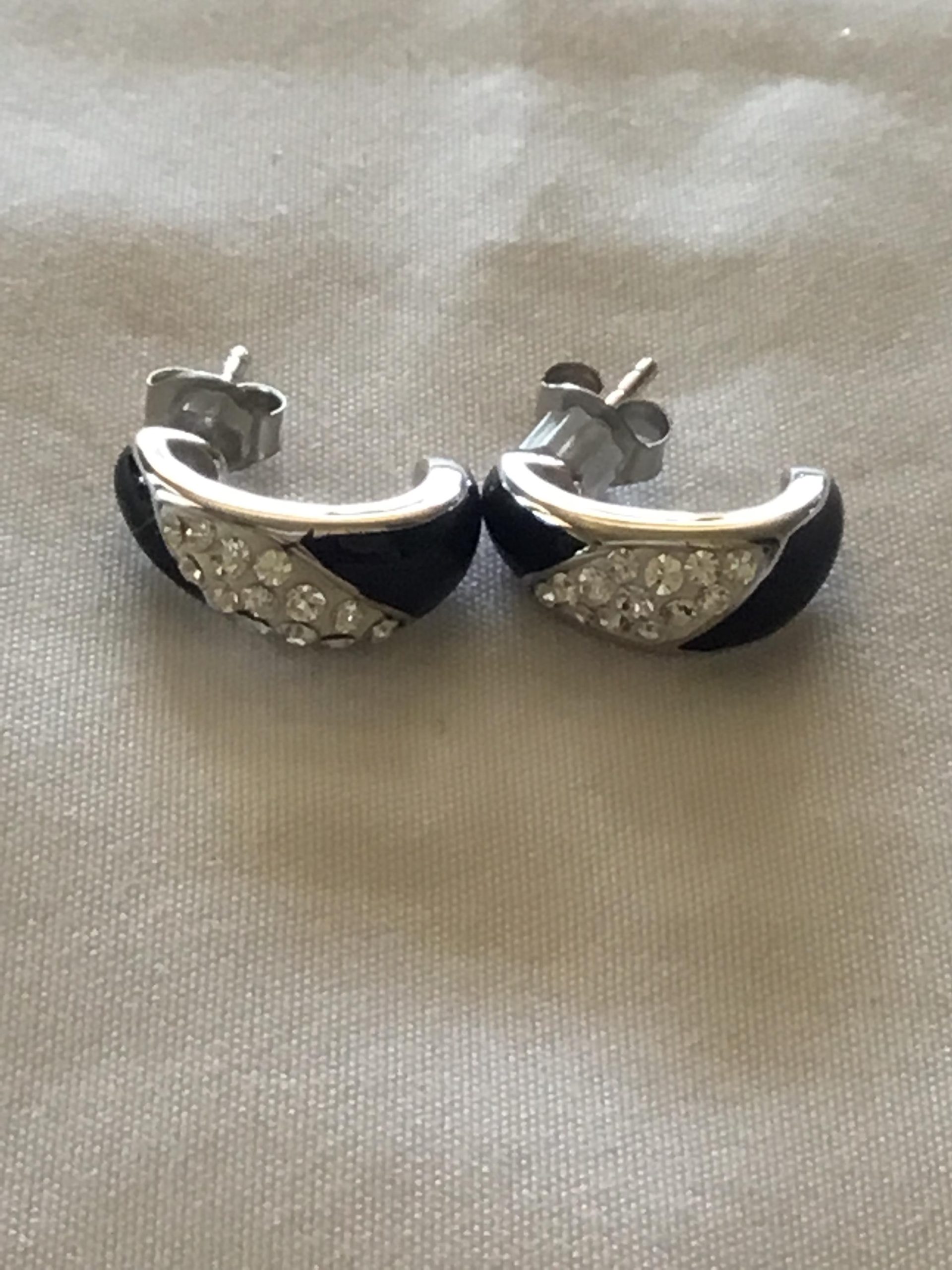 Sterling Silver Jeweled Half Hoop Pierced Earrings - Image 4