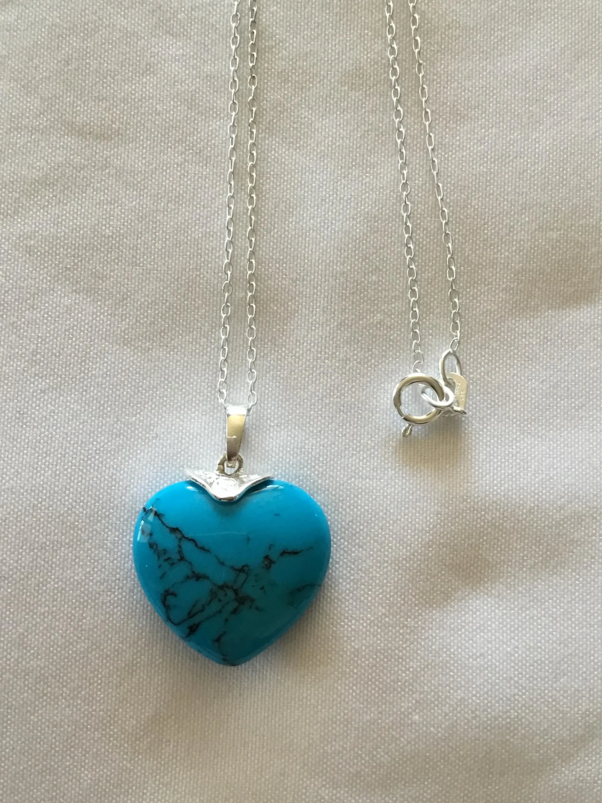 Sterling Silver Turquoise Heart Stone Necklace 18" - Image 3