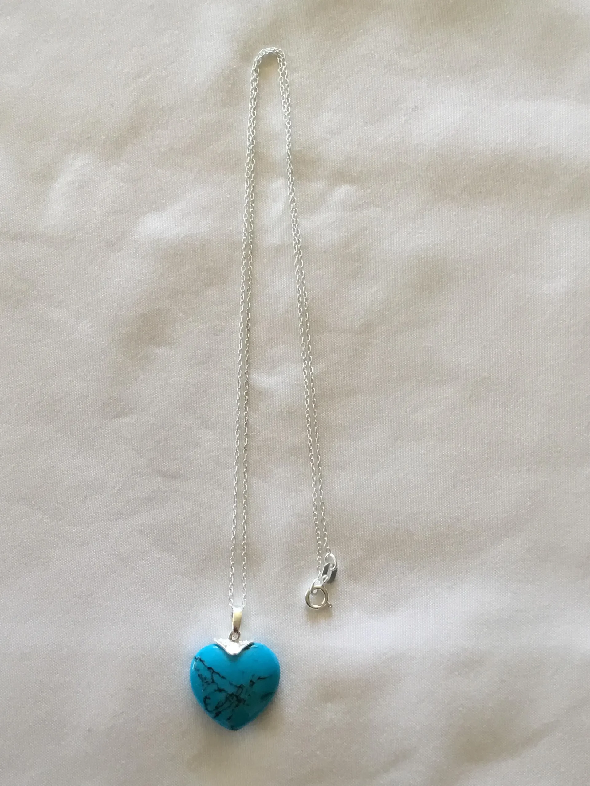 Sterling Silver Turquoise Heart Stone Necklace 18" - Image 2