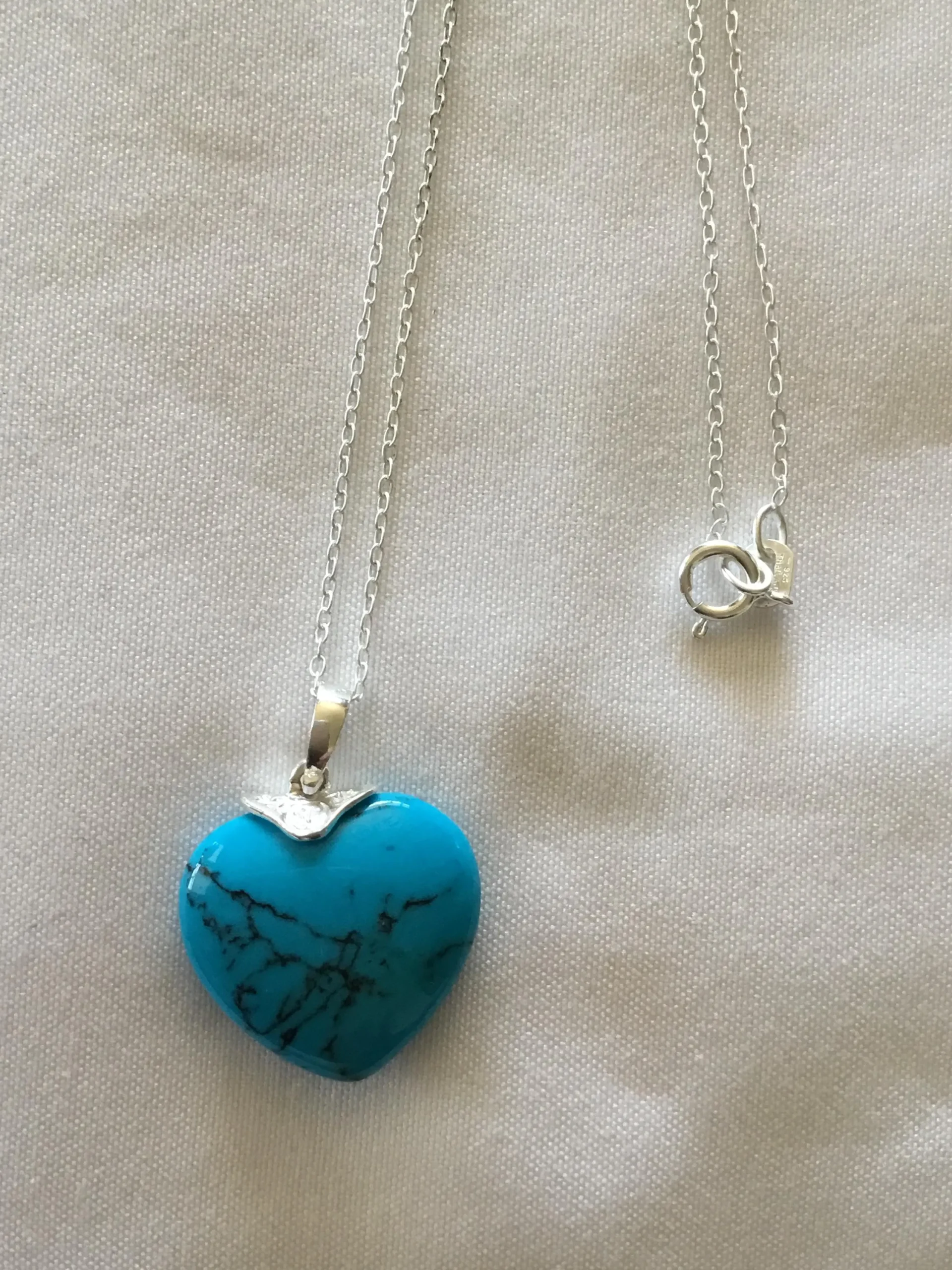 Sterling Silver Turquoise Heart Stone Necklace 18" - Image 4