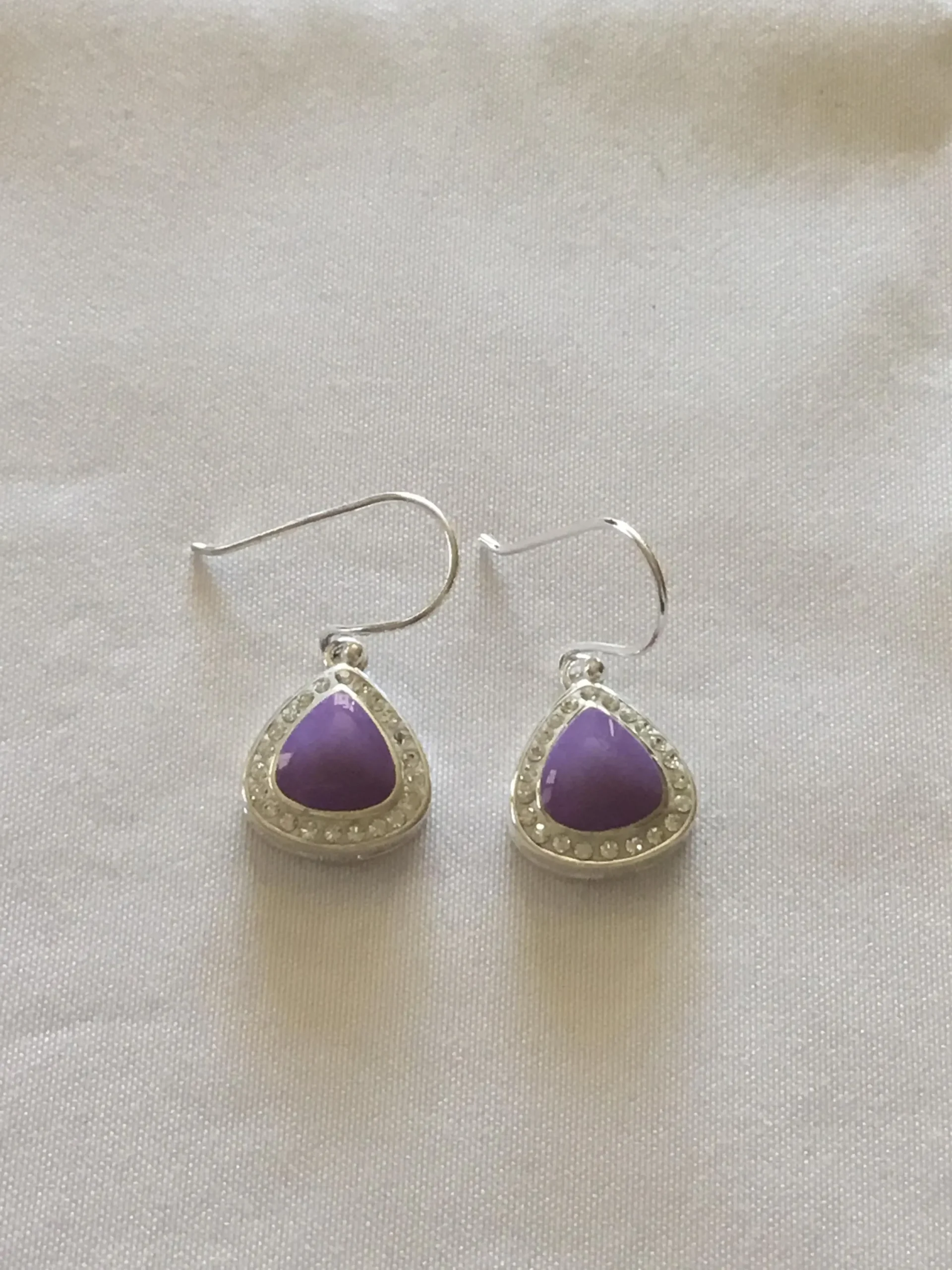 925 Sterling Silver Jeweled Purple Stone Teardrop Earrings - Image 3