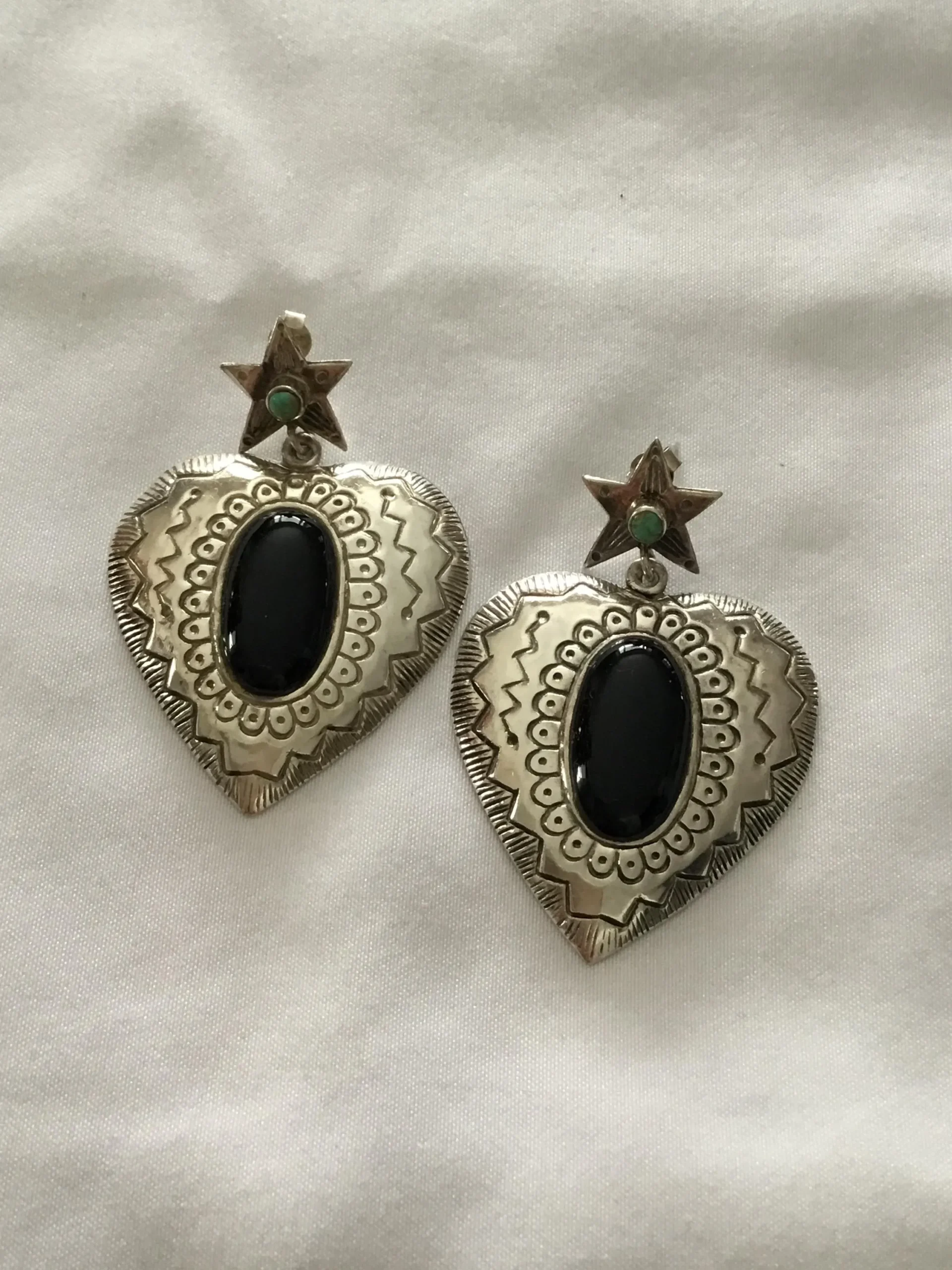 Sterling Silver Pierced Black Onyx Dangly Earrings - Image 2