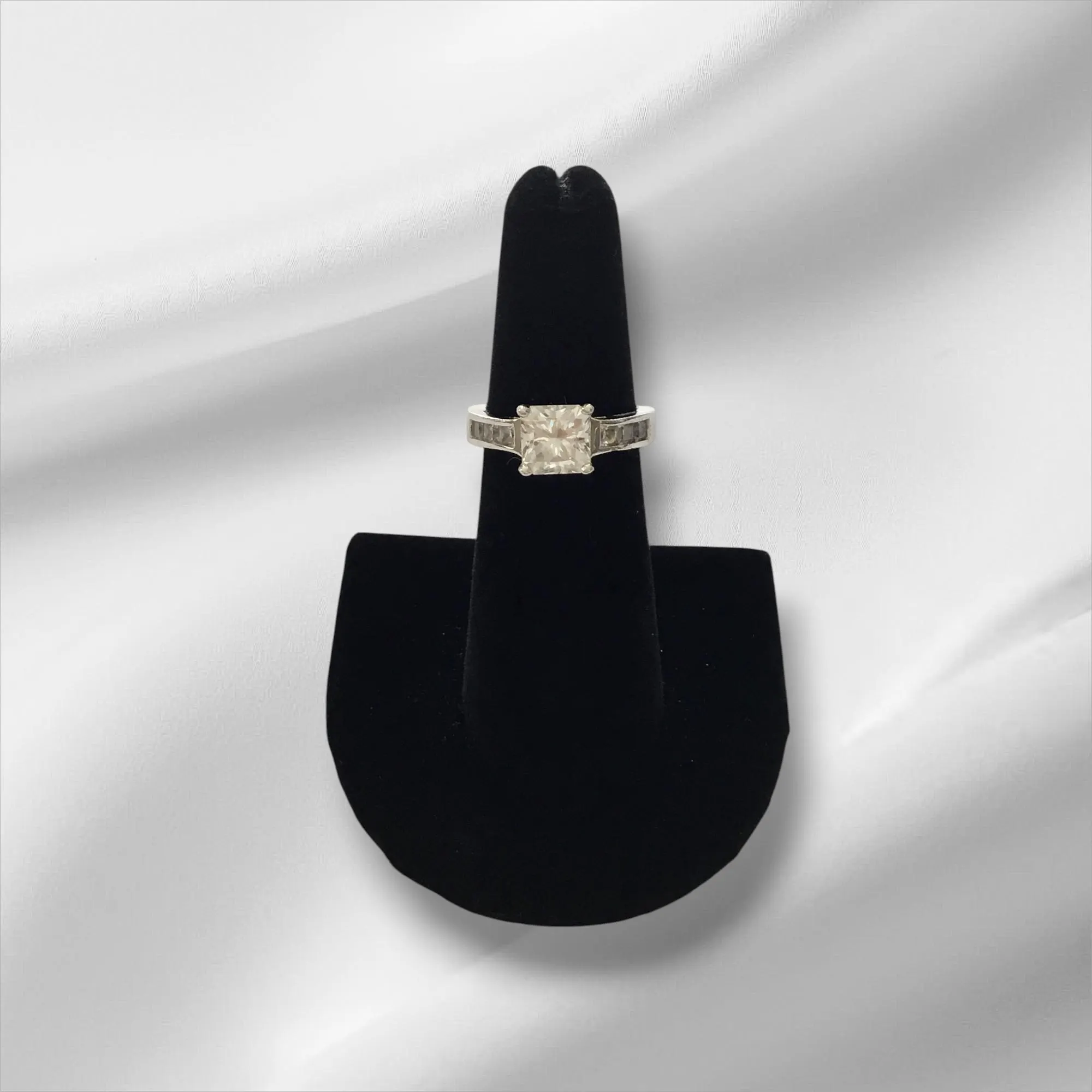 Sterling Silver High Mount CZ Ring, Size 6