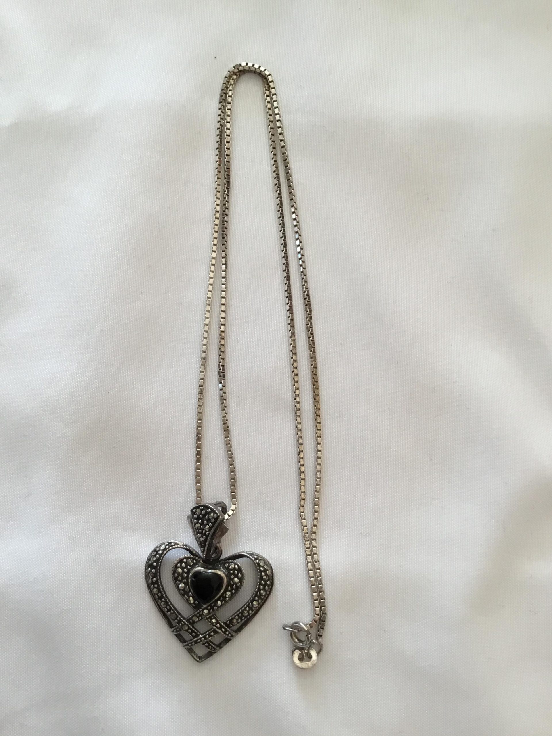 Sterling Silver Necklace w/Black Onyx Stone, 18" - Image 3