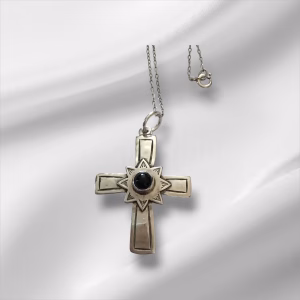 Sterling Silver Black Onyx Cross Pendant Necklace 18”