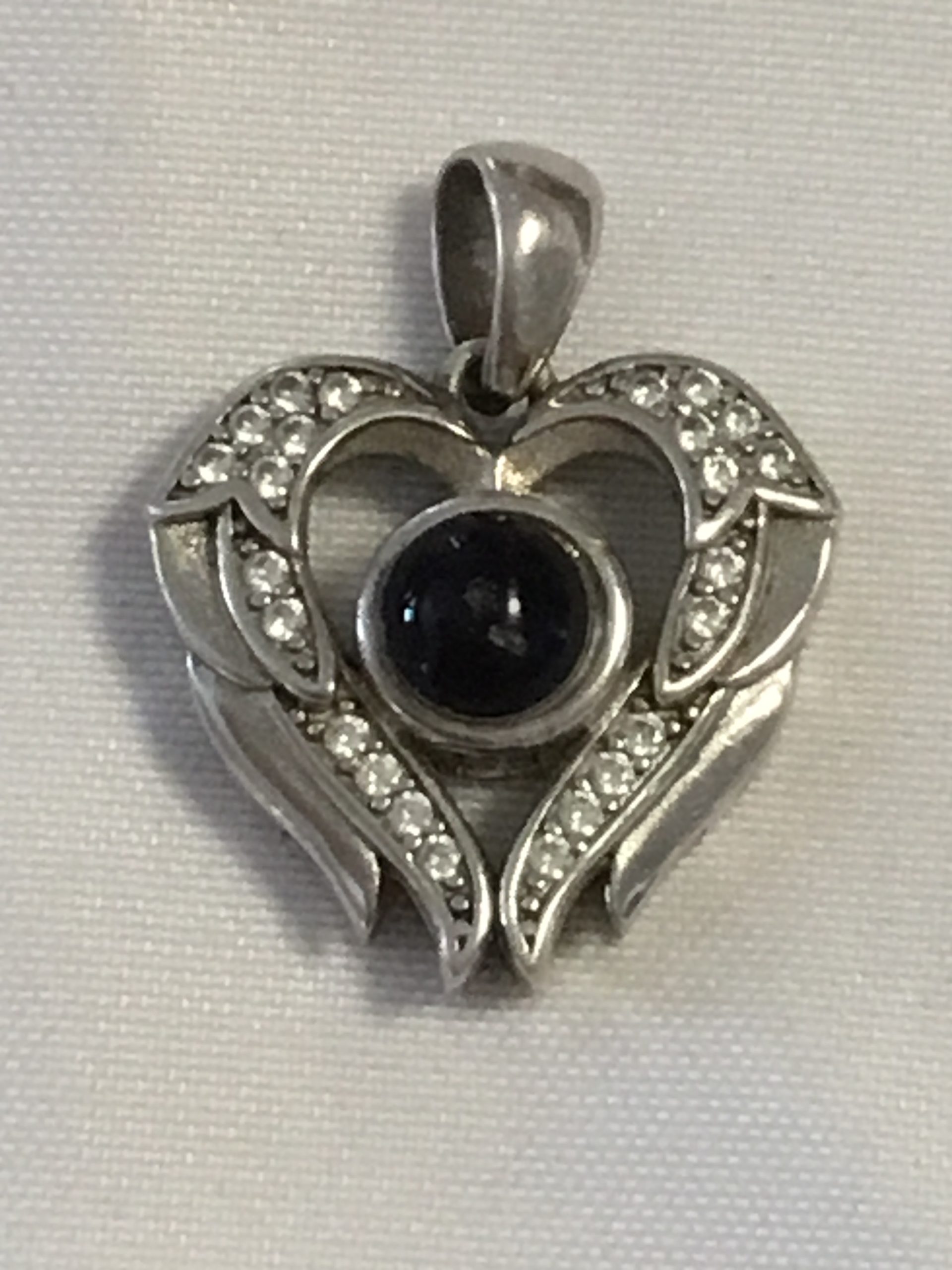 Sterling Silver Heart Pendant w/Black Center Stone - Image 3