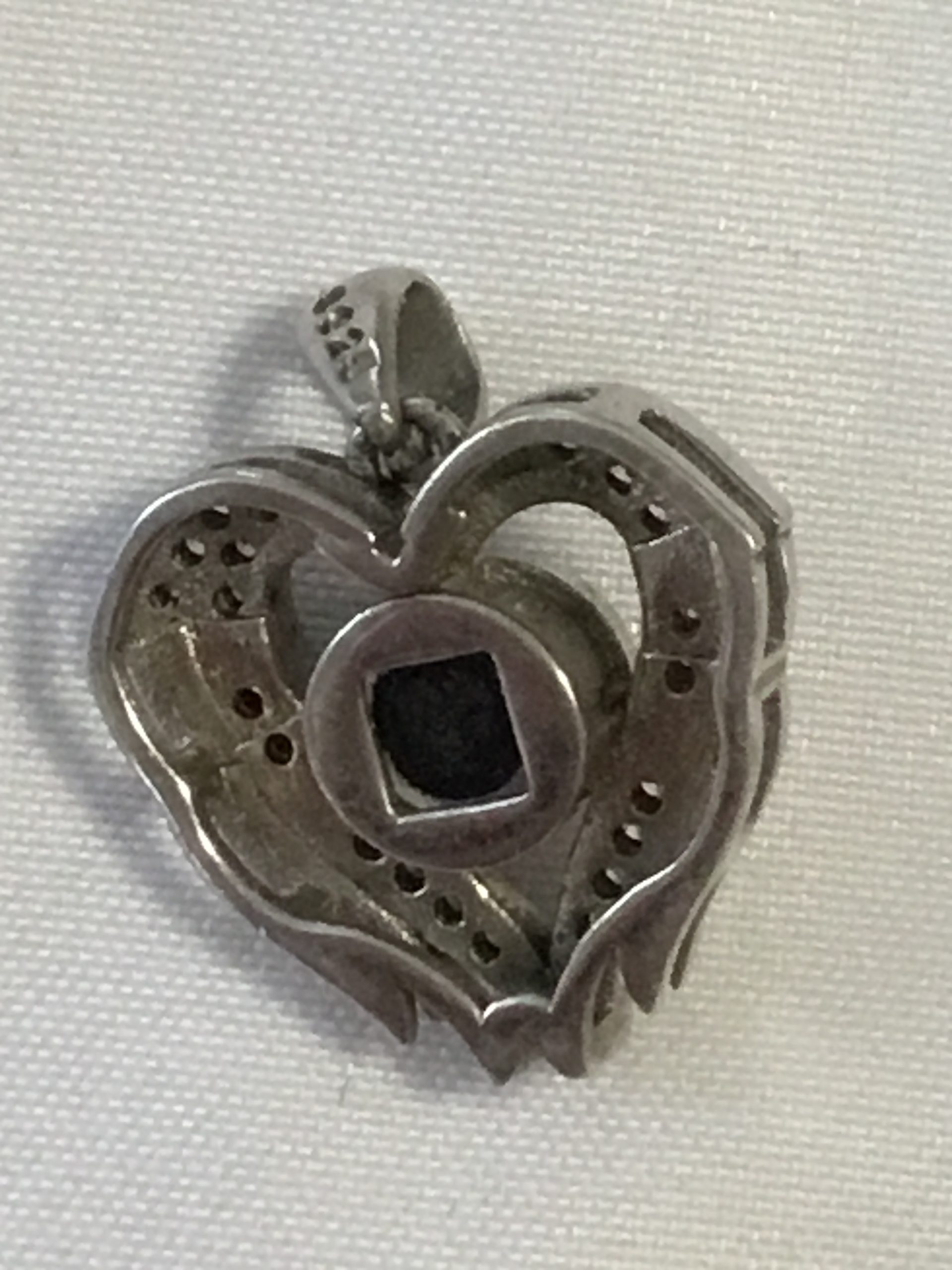 Sterling Silver Heart Pendant w/Black Center Stone - Image 2