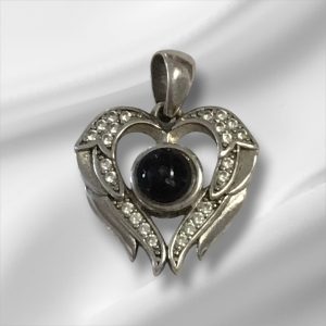 Sterling Silver Heart Pendant w/Black Center Stone