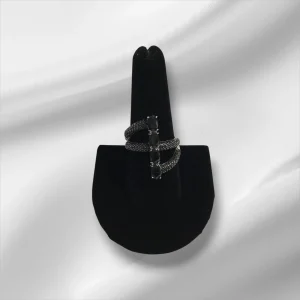 Sterling Silver Fuzion Creations Ring w/Black Stones Size 8.5