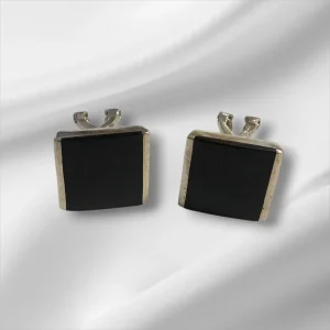 Vintage Sterling Silver FAS Pierced Earrings w/Black Stone