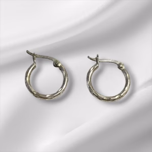 Sterling Silver Etched Hoop Earrings, Pierced, 1/2"