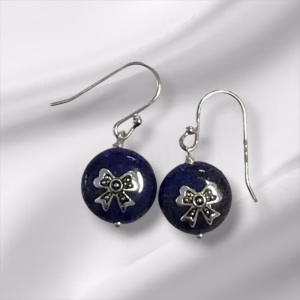 Sterling Silver Bow Tie Blue Stone Drop Pierced Earrings