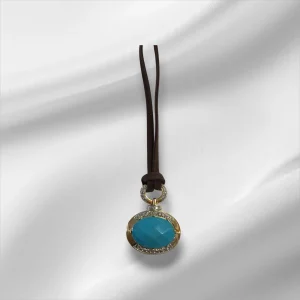 Sterling Silver Gold Overlay Necklace w/Turquoise Colored Stone & Cloth String - Adjustable