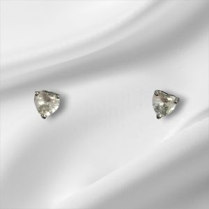 Sterling Silver Clear Stone Heart Shaped Pierced Stud Earrings