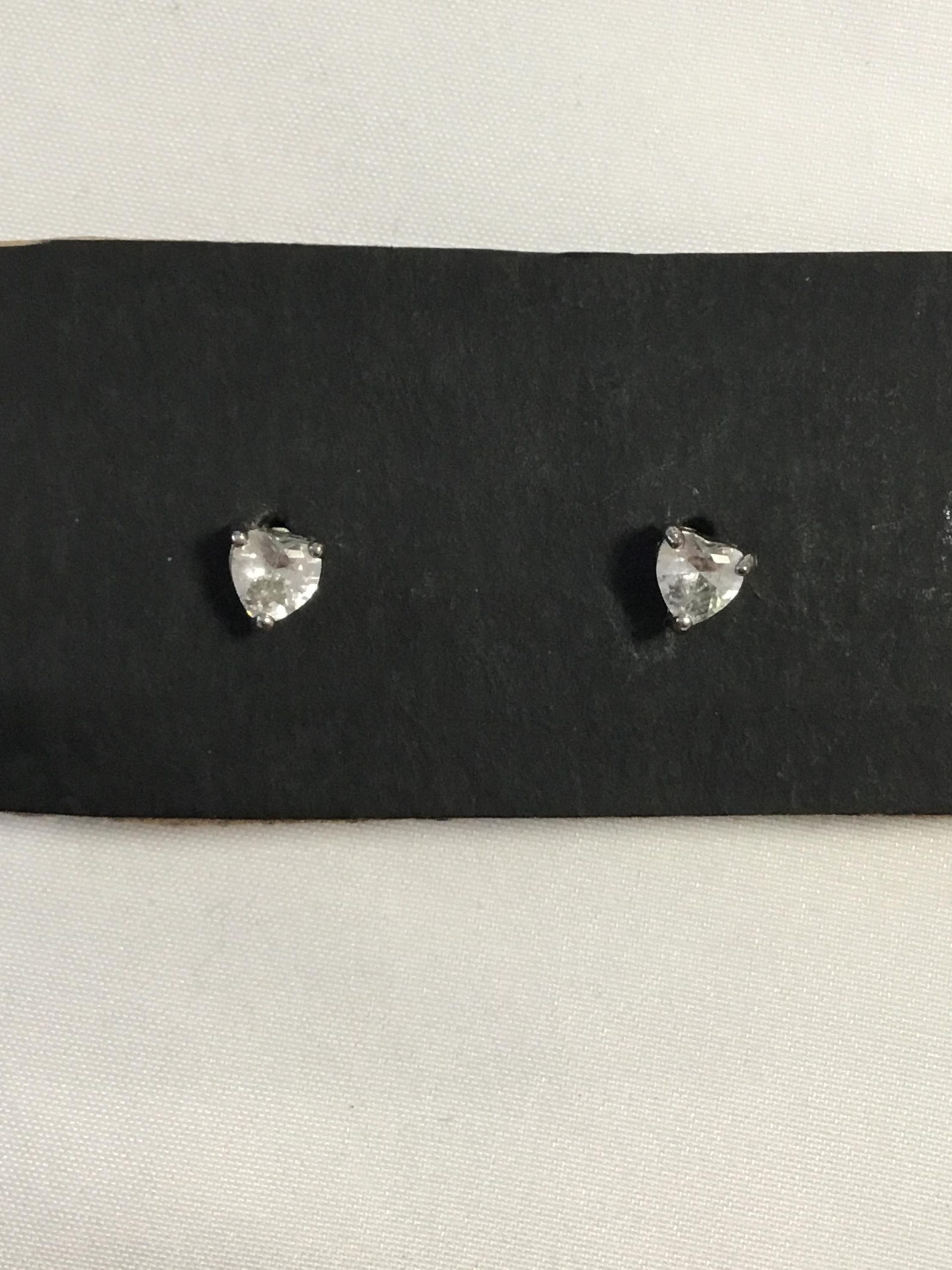 Sterling Silver Clear Stone Heart Shaped Pierced Stud Earrings - Image 2