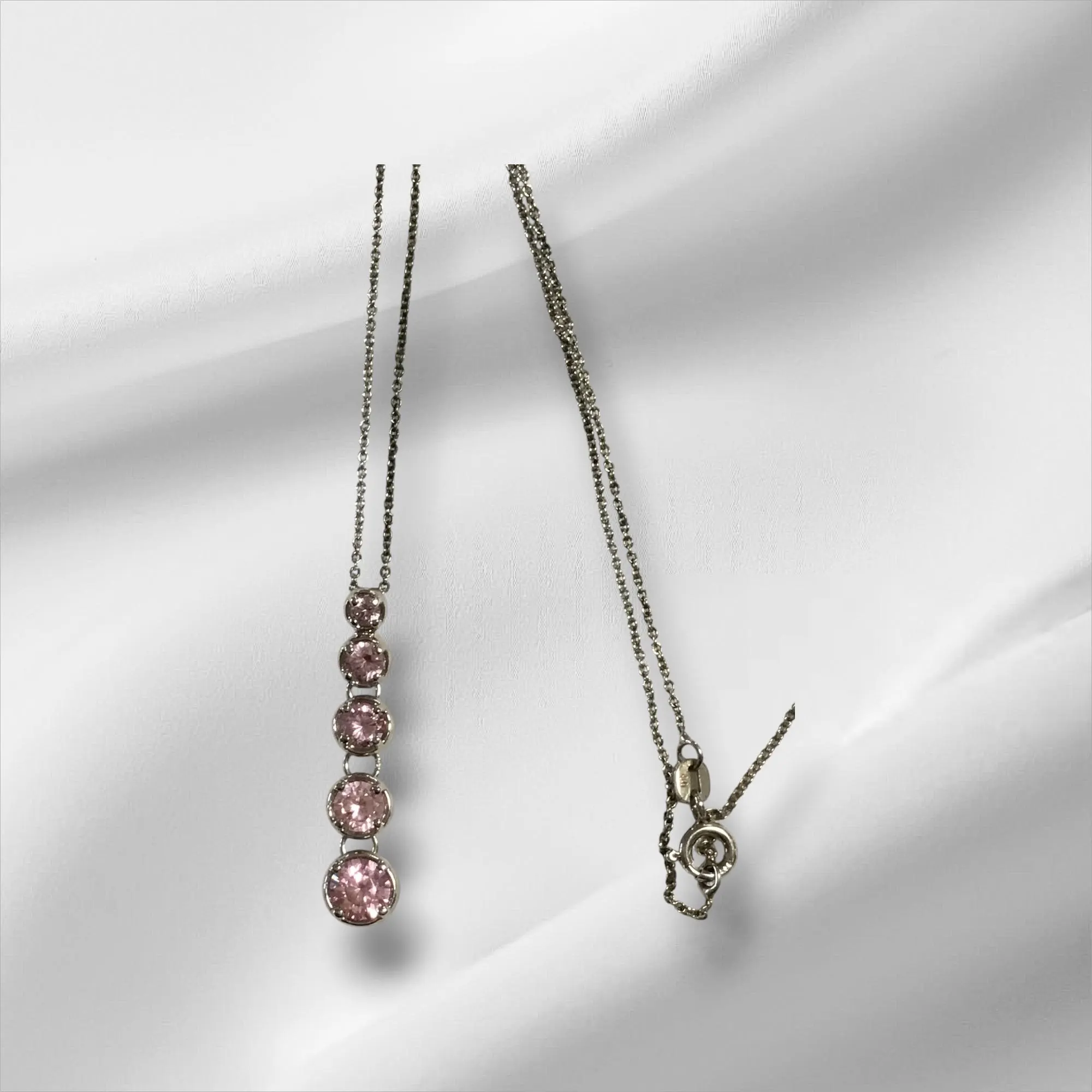Sterling Silver Necklace with 5 Pink Stones 16" Adjustable