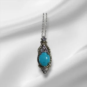 Sterling Silver Necklace w/Turquoise and Purple Stones 20"