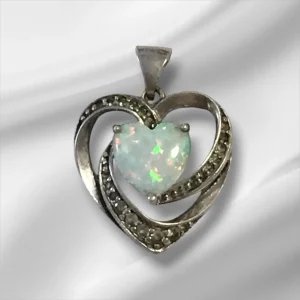 Sterling Silver Heart Pendant w/Opal Stone