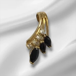 Sterling Silver Gold Overlay Pendant w/Blue & CZ Stones