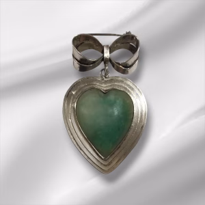 Sterling Silver & Jade Heart Brooch