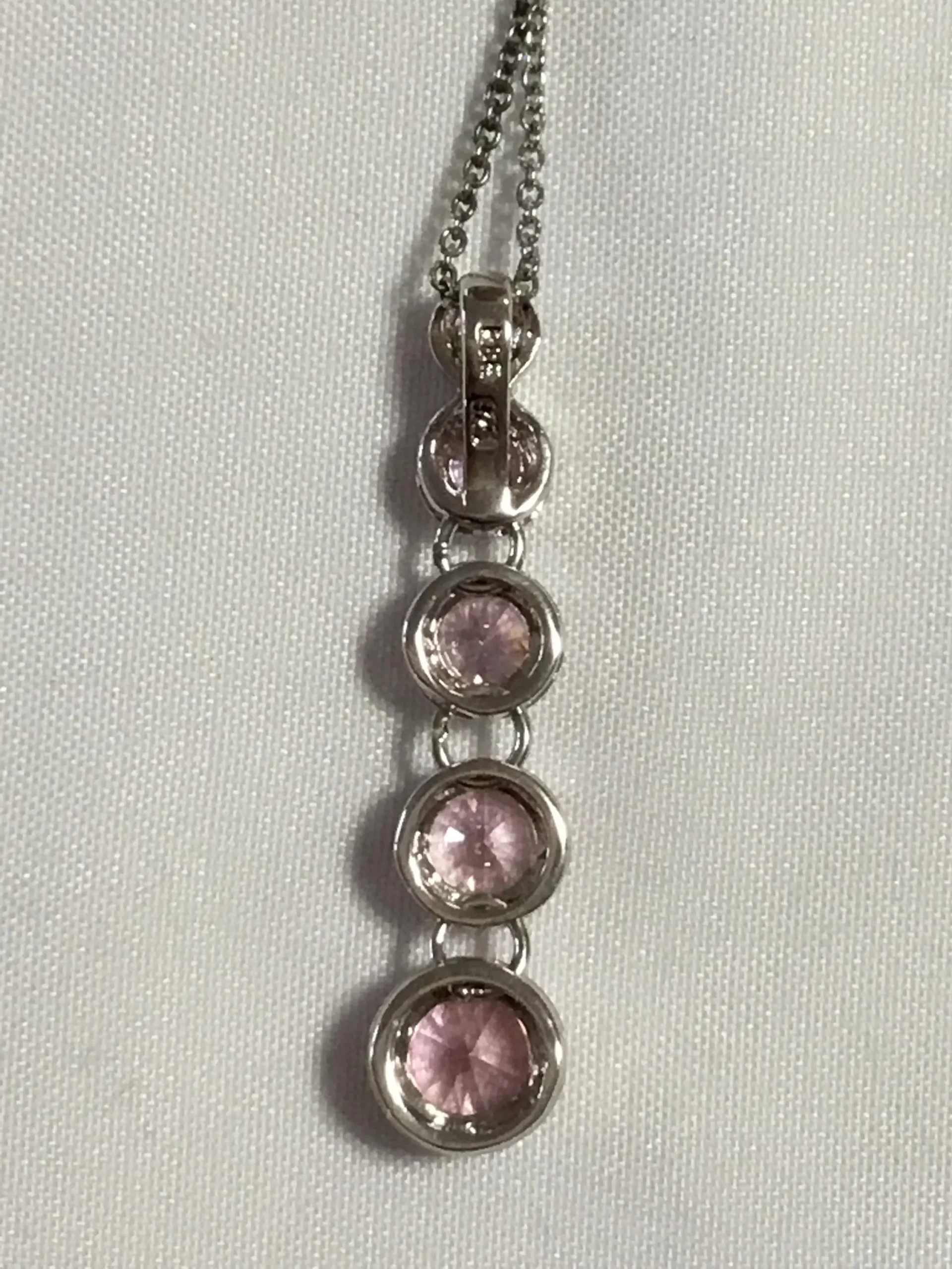 Sterling Silver Necklace with 5 Pink Stones 16" Adjustable - Image 2