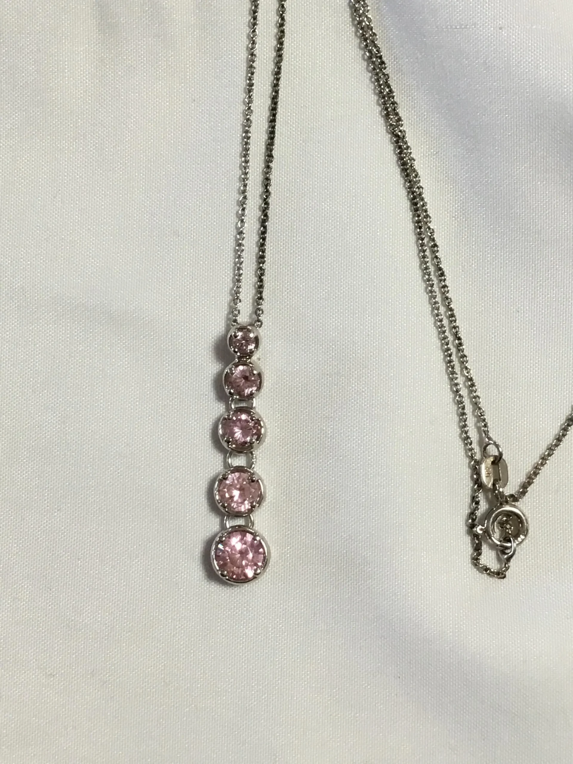 Sterling Silver Necklace with 5 Pink Stones 16" Adjustable - Image 4