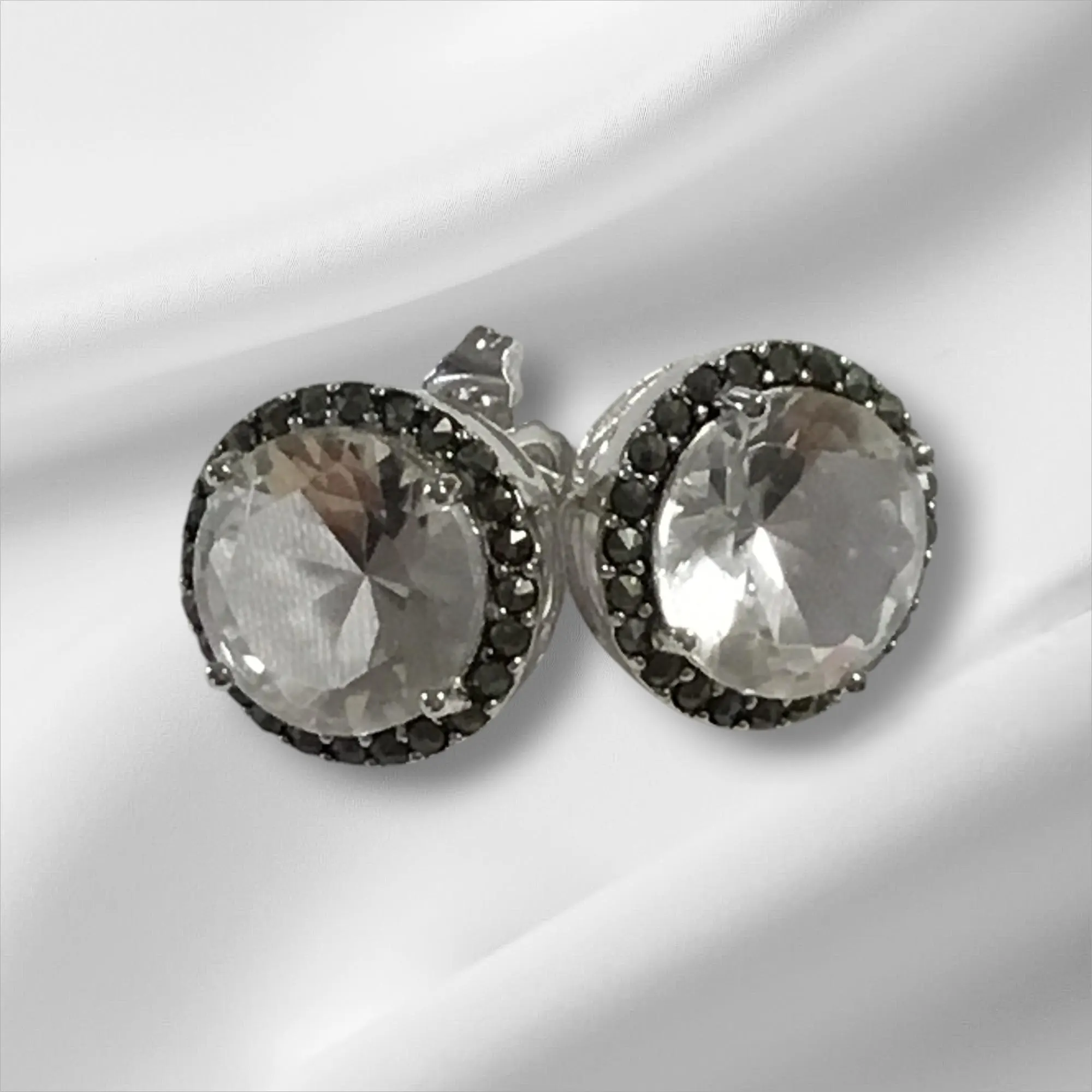 Sterling Silver Clear Stone Pierced Stud Earrings