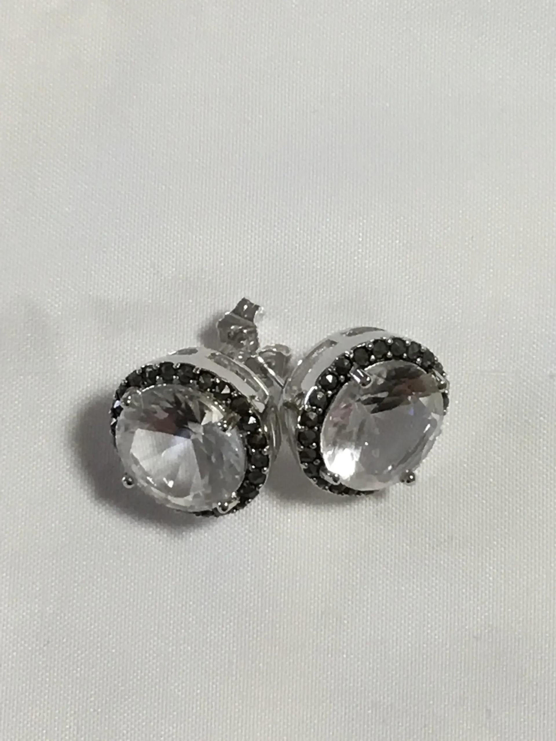 Sterling Silver Clear Stone Pierced Stud Earrings - Image 3