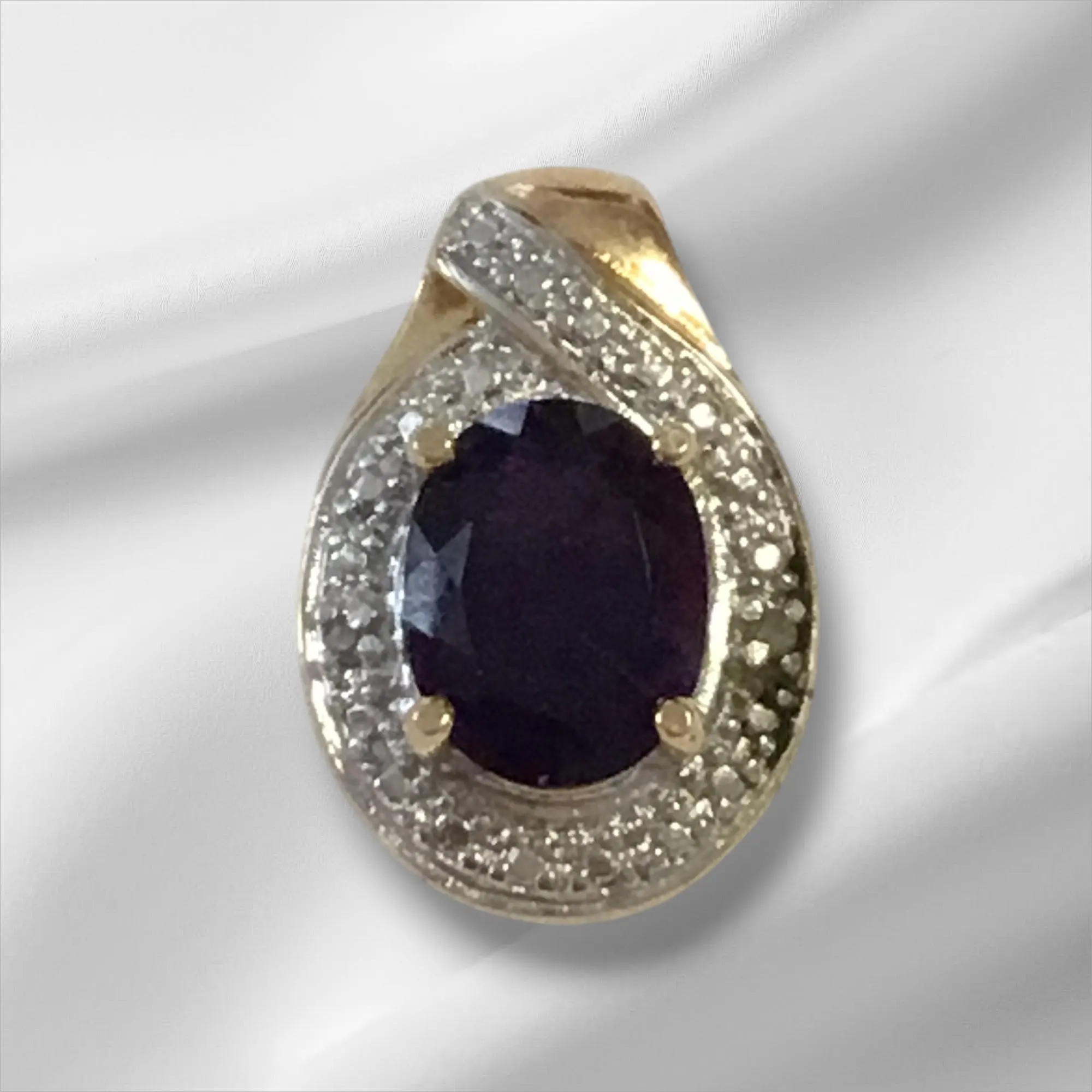 Sterling Silver Gold Overlay Pendant w/Purple Center Stone