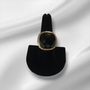 Vintage Gold Over Sterling Silver Ring w/Black Faceted Center Stone, Size 8