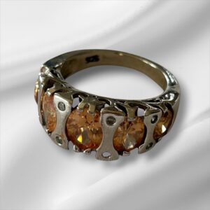 Sterling Silver Ring w/Light Brown Stones, Size 7