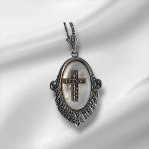Sterling Silver 925 Mother of Pearl Cross Pendant w/ACO 925 Necklace 18"