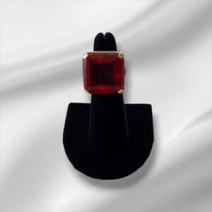 Sterling Silver Square Cocktail Ring w/Red Stone, Size 5