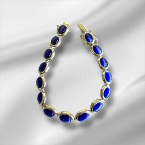 Sterling Silver Bracelet w/Iridescent Blue Cabochons Marked .925, 7"