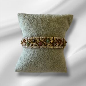 925 Gold Overlay Bracelet w/Vermeil Stones And Floral Design