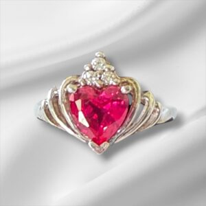 Sterling Silver Red Heart Ring, Size 8.5