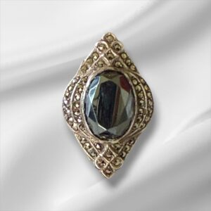 Vintage Sterling Silver Ring w/Marcasite and Blue/Green Stone, Size 5