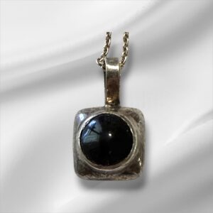Sterling Silver Chain w/Sterling Silver Pendant Accented With Onyx 16"