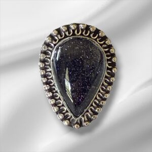 Sterling Silver Cocktail Ring w/Blue Goldstone Boho Size 8