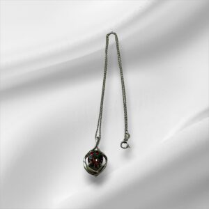 Sterling Silver Necklace w/Multicolored Marbled Gemstone Pendant 18"