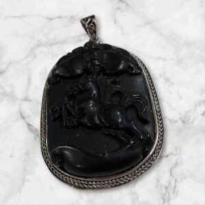 Sterling Silver Black Carved Mythological Horse Design Pendant