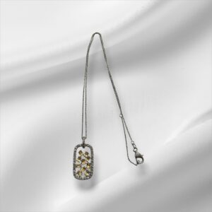 Sterling Silver Chain w/Citrine Colored Rhinestone Pendant, 20"