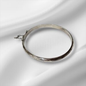 Sterling Silver 925 Bangle Etched Bracelet w/Safety Clasp