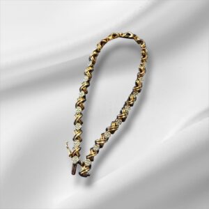 Sterling Silver Bracelet w/Gold Tone Overlay and CZ Stones - HEAVY 12g 7"